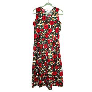 DOCK OF THE BAY Poinsettia Christmas Jumper Dress Red Green Holiday Floral M